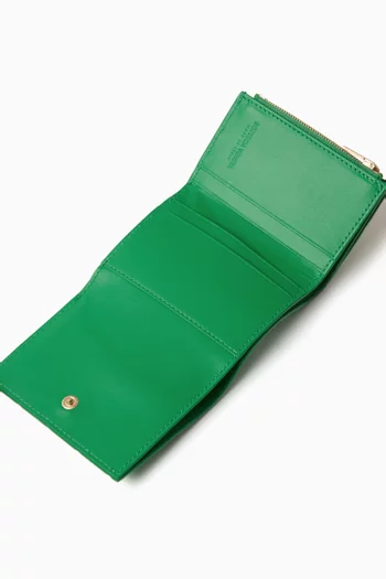 Small Tri-fold Zip Wallet in Intrecciato Leather
