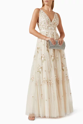 Posy Floral-embellished Cami Gown in Tulle