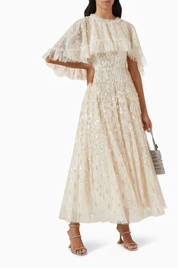 Sequin Dash Cape Gown in Tulle