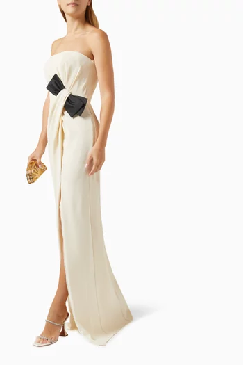 Natalie Strapless Bow Maxi Dress in Crepe