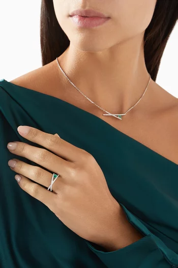 Criss Cross Emerald & Diamond Pendant in 18kt White Gold