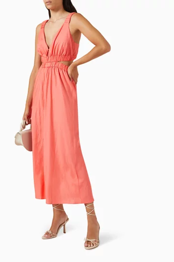 Lila Cut-out Midi Dress in Linen-Blend