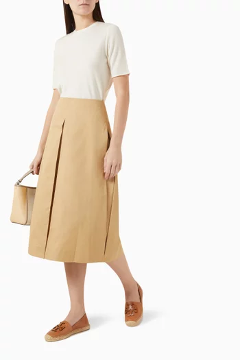 Pleated Midi Skirt in Cotton Poplin