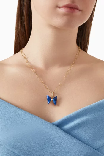 Carved Butterfly Lapis Lazuli & Diamond Charm in 18kt Gold