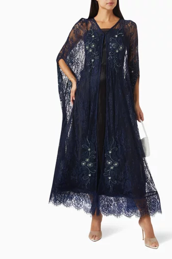 Embellished Sheer Abaya in Lace & Tulle