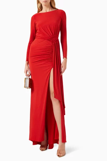 Ruched Slit Maxi Gown in Jersey