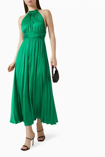 فستان ريفيلي متوسط الطول بطيات ستان