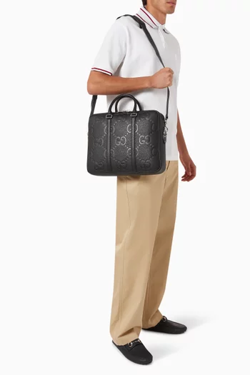 حقيبة عمل بشعر حرفي GG بحجم كبير جلد