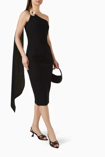 One-shoulder Buckle Midi Dress