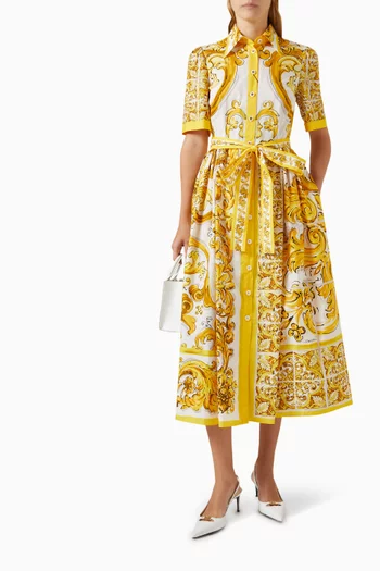 Majolica-print Midi Shirt Dress in Cotton-poplin
