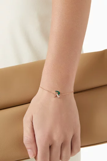 Retro Diamond & Enamel Letter 'R' Bracelet in 18kt Rose Gold