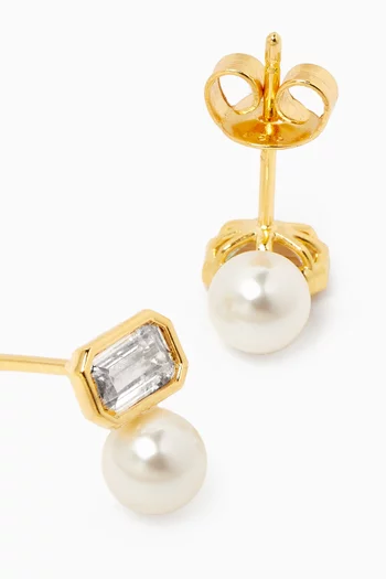 Emerald-cut CZ & Pearl Drop Earrings in Gold-vermeil