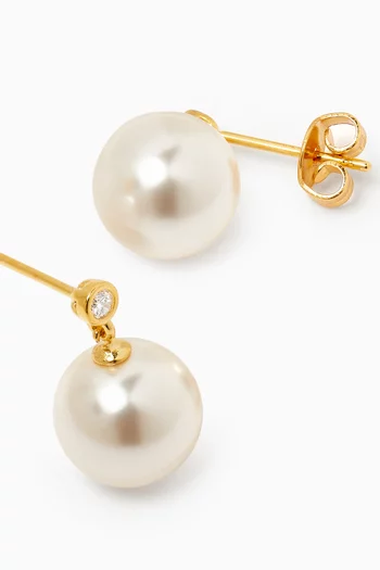 CZ & Pearl Drop Stud Earrings in Gold-vermeil