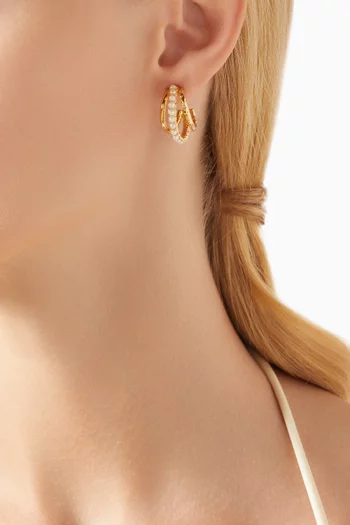 Triple Hoop Pearl Earrings in Plated Brass