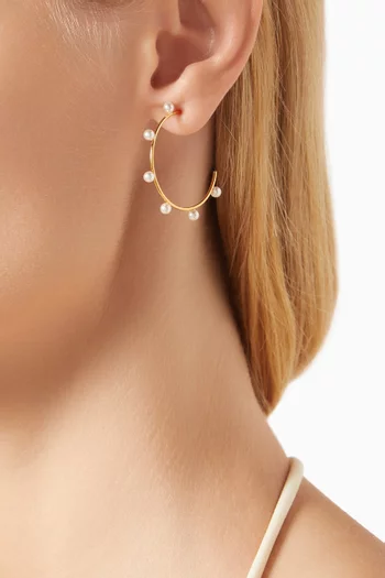 Pearl Embellished Hoop Earrings in Gold-plated Brass