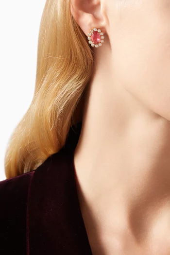 Flower Crystal Stud Earrings in Gold-plated Brass