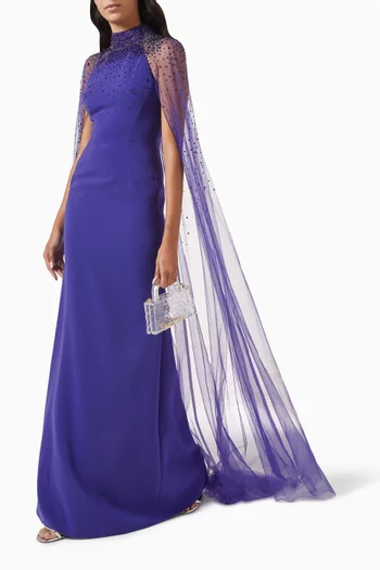 Limelight Cape Gown in Crepe & Tulle