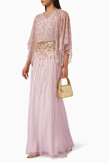 Cape-style Embellished Gown in Tulle