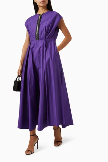 Front Zip Pleated Maxi Dress