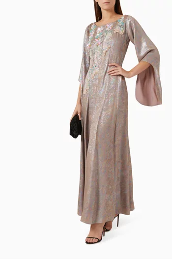 Bead-embellished Maxi Dress in Metallic-crepe