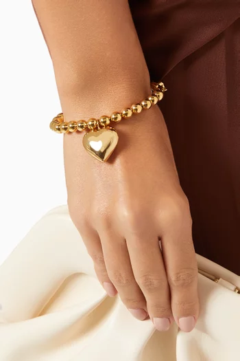 Heart Charm Beaded Bracelet in 14kt Gold-plated Brass