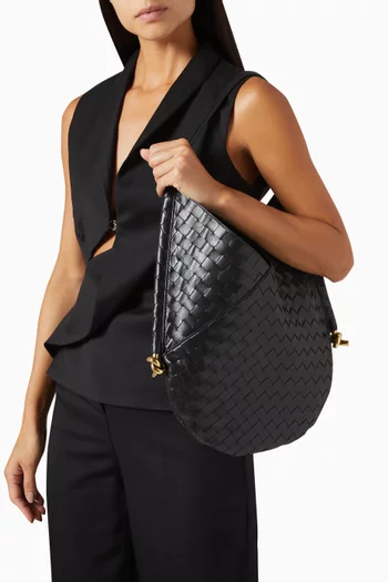 Medium Solstice Shoulder Bag in Intrecciato Leather