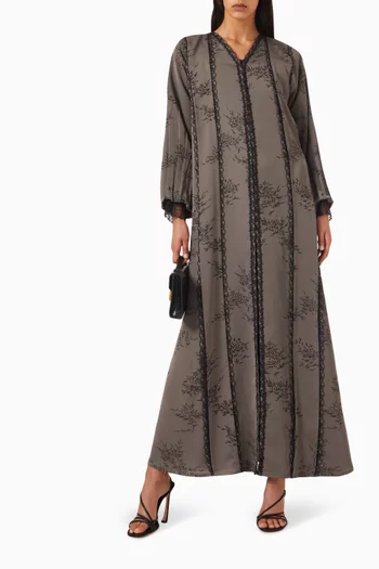 Lace Embroidered Abaya in Jacquard