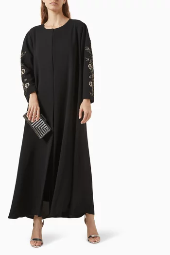 Bead-embroidered Abaya in Crepe
