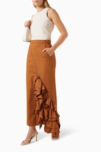 Ruffled Maxi Skirt in Cotton & Silk Gabardine