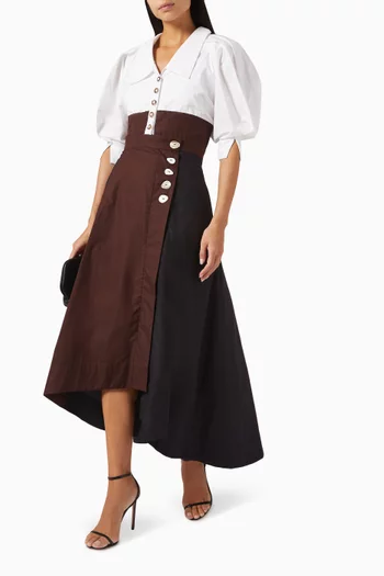 Willow Puff-sleeve Midi Dress in Cotton