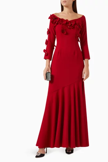 Embellished Off-shoulder Maxi Dress in Crepe