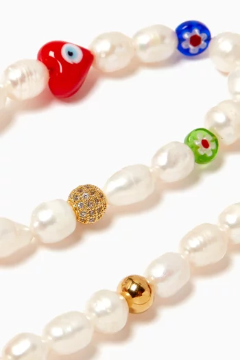 Smiley Face Pearl & Assorted Beads Choker