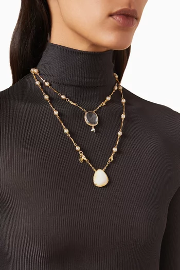 Perla Pearl Double Chain Necklace in 24kt Gold-plated Metal