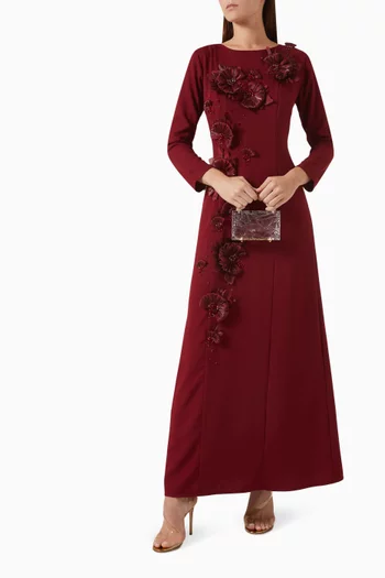 3D Floral-embellished Maxi Dress in Crepe
