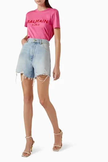 Distressed High-waisted Shorts in Denim