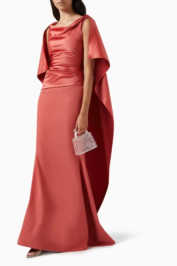 Sienna Cape-style Maxi Dress in Satin