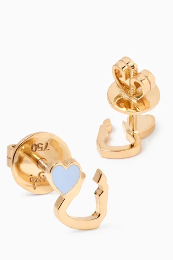 Arabic Letter 'Noon' Heart Charm Stud Earrings in 18kt Yellow Gold