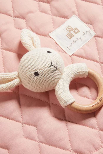 BU PLAY PACK BUNNY WITH KNITTED RATTLE, KNITTED COMFORTER, RABBIT EAR TEETHER, MILESTONE BLOCKS SET:OFF WHITE:One Size|217386124