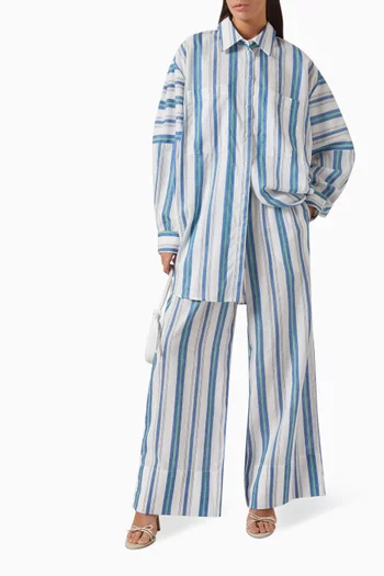 Arezzo Striped Wide-leg Pants in Linen-cotton