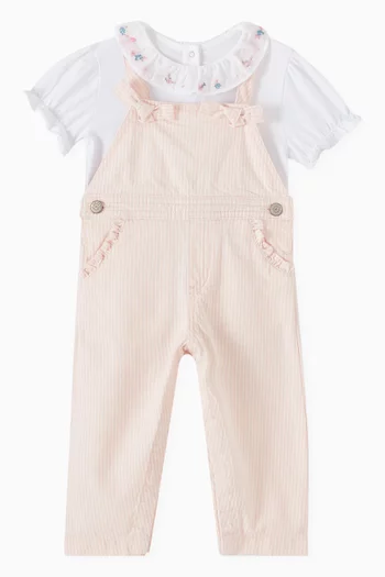 Bow Striped Dungarees in Cotton