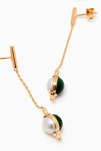 Kiku Glow Sphere Pearl & Malachite Drop Earrings in 18k Gold