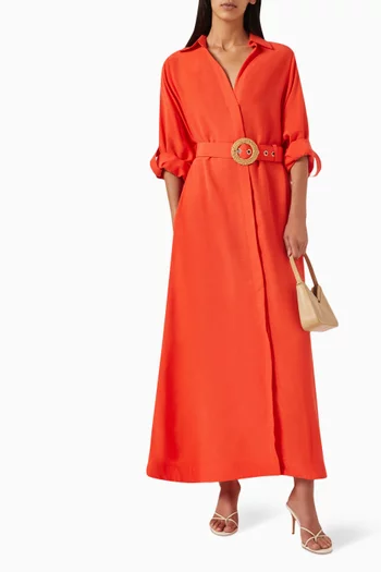 Annabell Belted Maxi Dress in Linen-blend