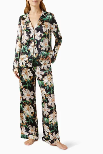 Lilium-print Long Pyjama Set in Silk