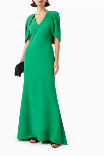 V-neck Cape Gown in Stretch-crepe
