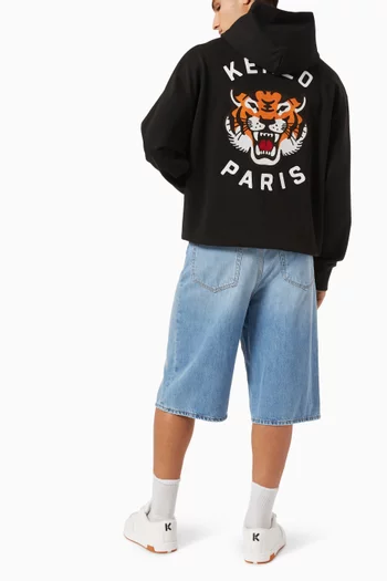 Unisex Lucky Tiger Embroidered Oversized Hoodie in Cotton