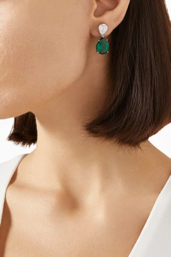 Double Pear-drop CZ Earrings in Rhodium-plated Brass