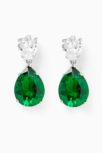 Double Pear-drop CZ Earrings in Rhodium-plated Brass