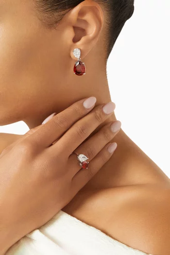 Double Pear-drop CZ Earrings in Rhodium-plated Brass