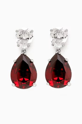 Double Pear-drop CZ Earrings in Rhodium-plated Brass
