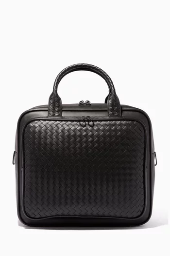 حقيبة عمل جلد بتصميم مجدول أسود